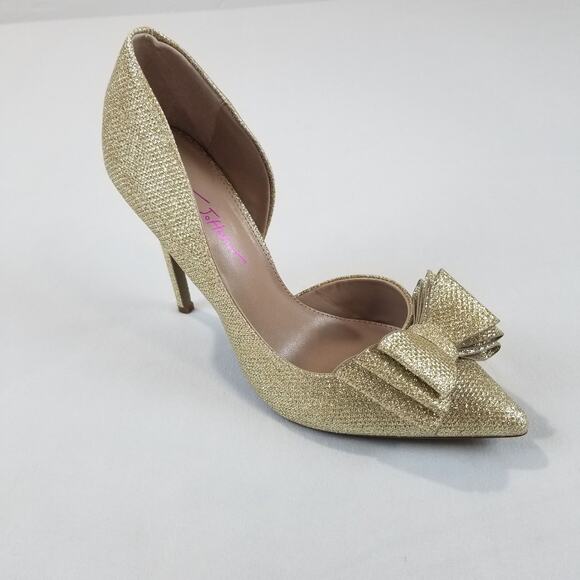 Betsey Johnson Shoes - Betsey Johnson Heels Prince Womens 8.5 Glitter Gold 4" Heels Stilettos Bow